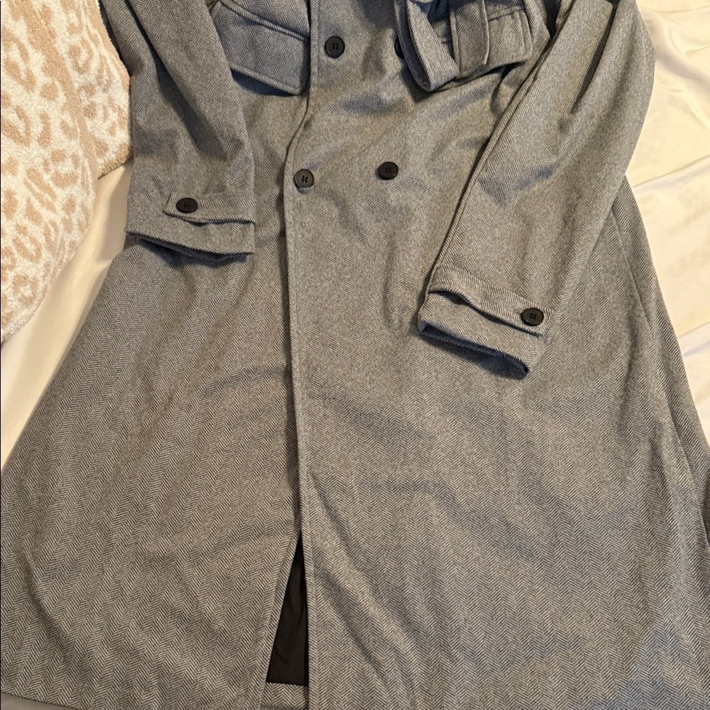 Gray Long Double-Breasted Coat - image 2